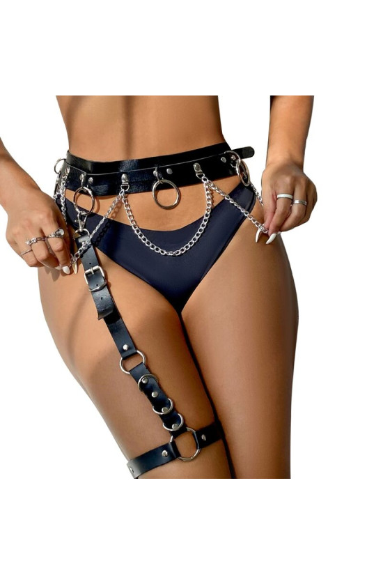 SUBBLIME - PETTORINA CINTURA E REGGETTIERE CON ANELLI E CATENA DETTAGLIO TAGLIA UNICA