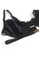 SUBBLIME - SET 3 PEZZI REGGISENO + PERIZOMA + GIARRETTIERA IN PIZZO NERO L/XL