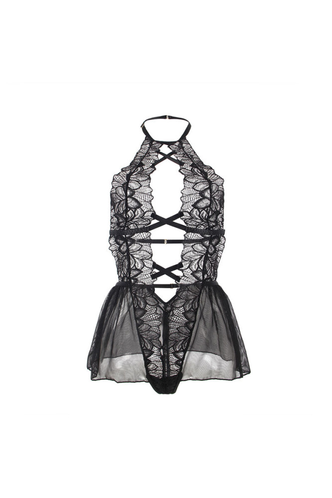 SUBBLIME - TEDDY HALTER COLLO SCHIENA NUDA PIZZO NERO L/XL