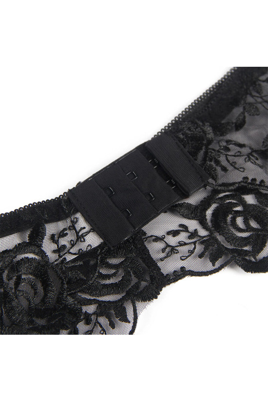SUBBLIME - SET 3 PEZZI REGGISENO + PERIZOMA + GIARRETTIERA STAMPA FLOREALE NERO L/XL