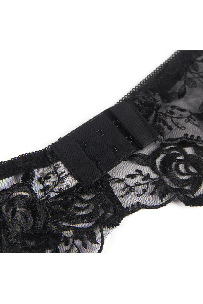 SUBBLIME - SET 3 PEZZI REGGISENO + PERIZOMA + GIARRETTIERA STAMPA FLOREALE NERO L/XL