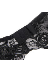 SUBBLIME - SET 3 PEZZI REGGISENO + PERIZOMA + GIARRETTIERA STAMPA FLOREALE NERO L/XL