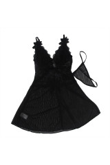 SUBBLIME - BABYDOLL TULLE CON DETTAGLI PIZZO E FIORI NERO L/XL