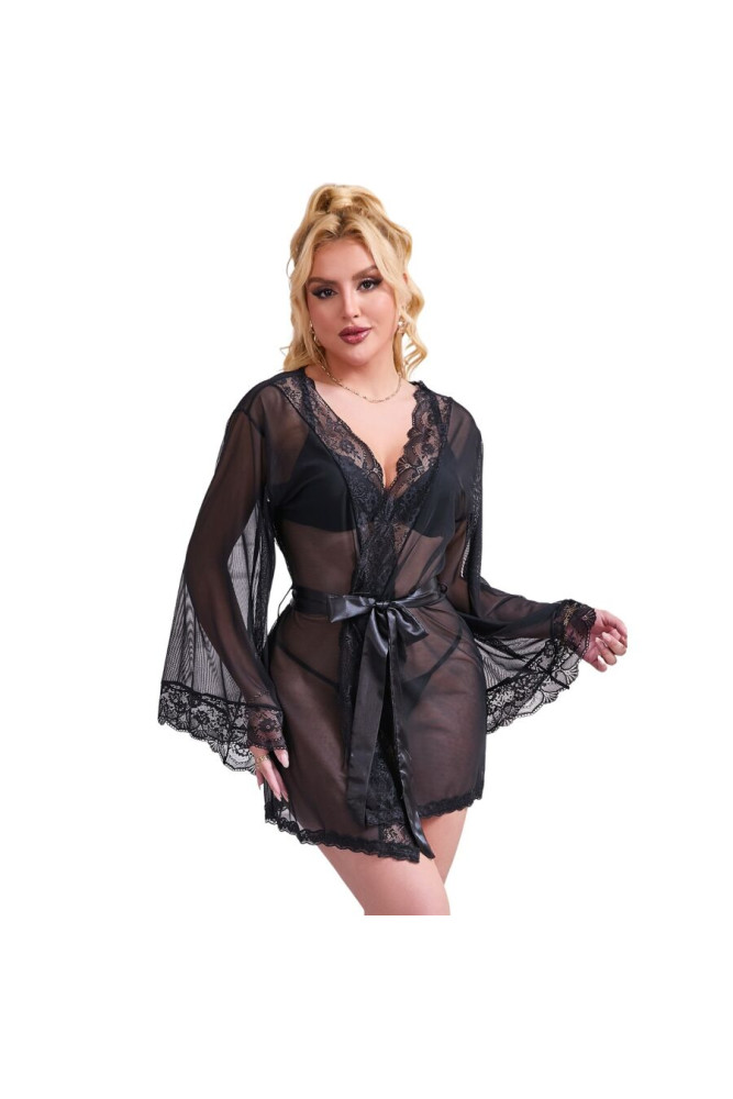 SUBBLIME - VESTAGLIA IN TESSUTO TRASPARENTE CON DETTAGLI IN PIZZO NERO S/M