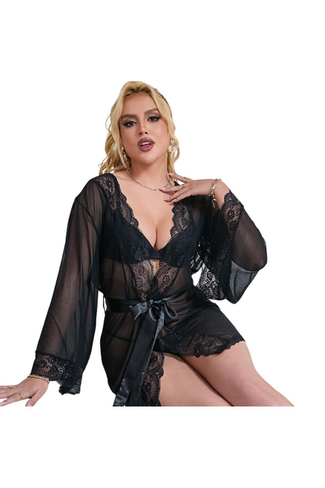 SUBBLIME - VESTAGLIA IN TESSUTO TRASPARENTE CON DETTAGLI IN PIZZO NERO S/M