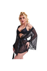 SUBBLIME - VESTAGLIA IN TESSUTO TRASPARENTE CON DETTAGLI IN PIZZO NERO L/XL