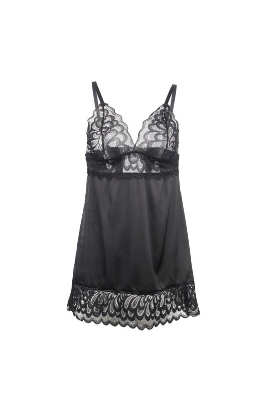 SUBBLIME - BABYDOLL CON PETTO STAMPA FLOREALE NERO L/XL