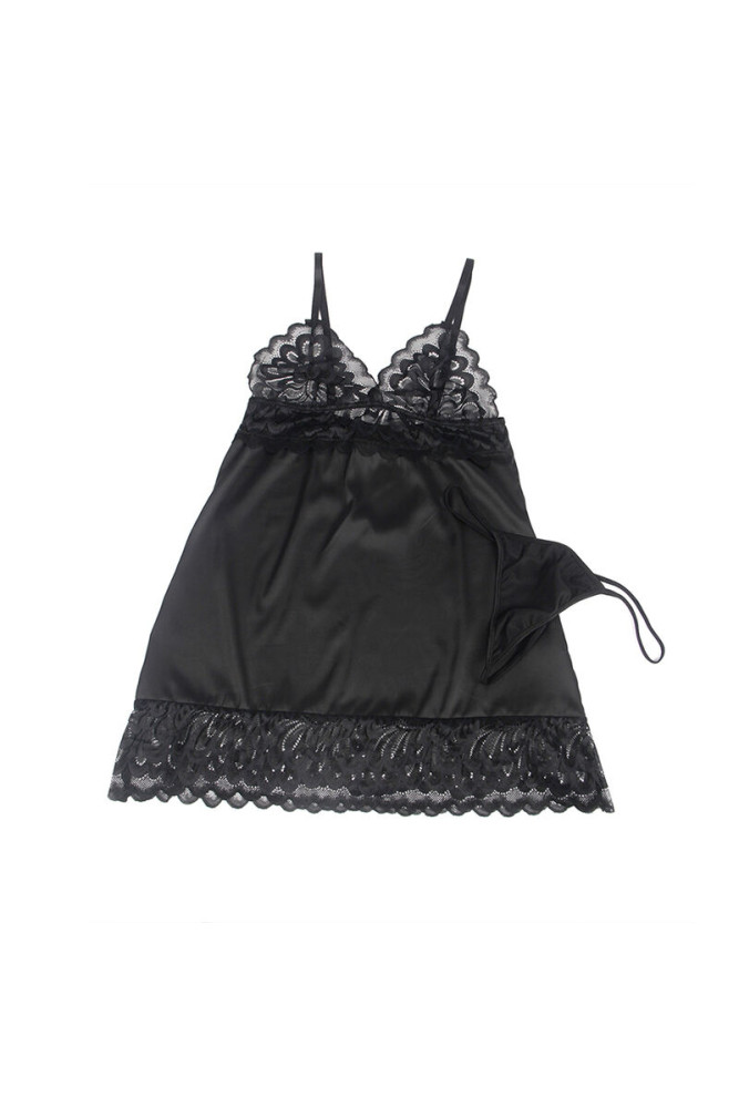 SUBBLIME - BABYDOLL CON PETTO STAMPA FLOREALE NERO L/XL