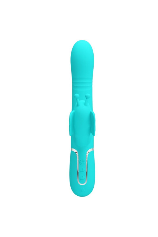 PRETTY LOVE - VIBRATORE MULTIFUNZIONE RABBIT 4 IN 1 FARFALLA VERDE ACQUA