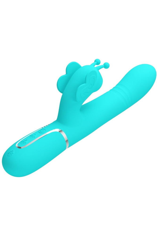 PRETTY LOVE - VIBRATORE MULTIFUNZIONE RABBIT 4 IN 1 FARFALLA VERDE ACQUA