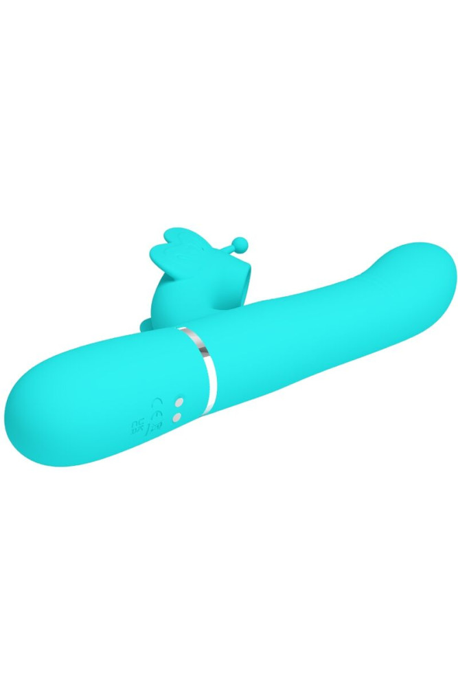 PRETTY LOVE - VIBRATORE MULTIFUNZIONE RABBIT 4 IN 1 FARFALLA VERDE ACQUA
