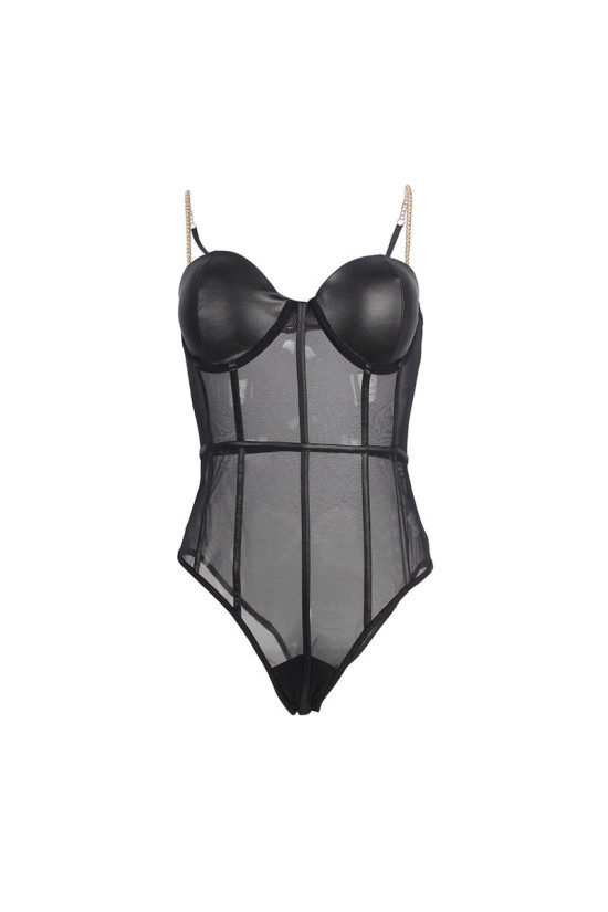 SUBBLIME - BODY CON BRETELLE A CATENA NERA S/M
