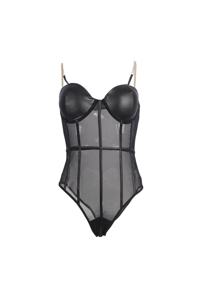 SUBBLIME - BODY CON BRETELLE A CATENA NERA S/M