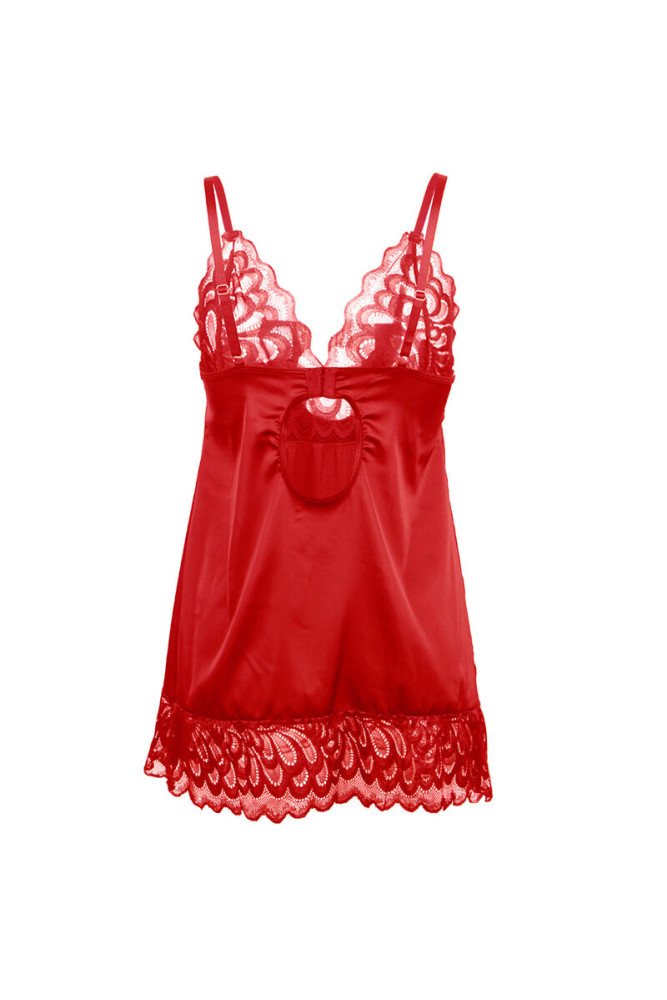 SUBBLIME - BABYDOLL IN RASO CON PIZZO ROSSO S/M