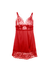 SUBBLIME - BABYDOLL IN RASO CON PIZZO ROSSO L/XL