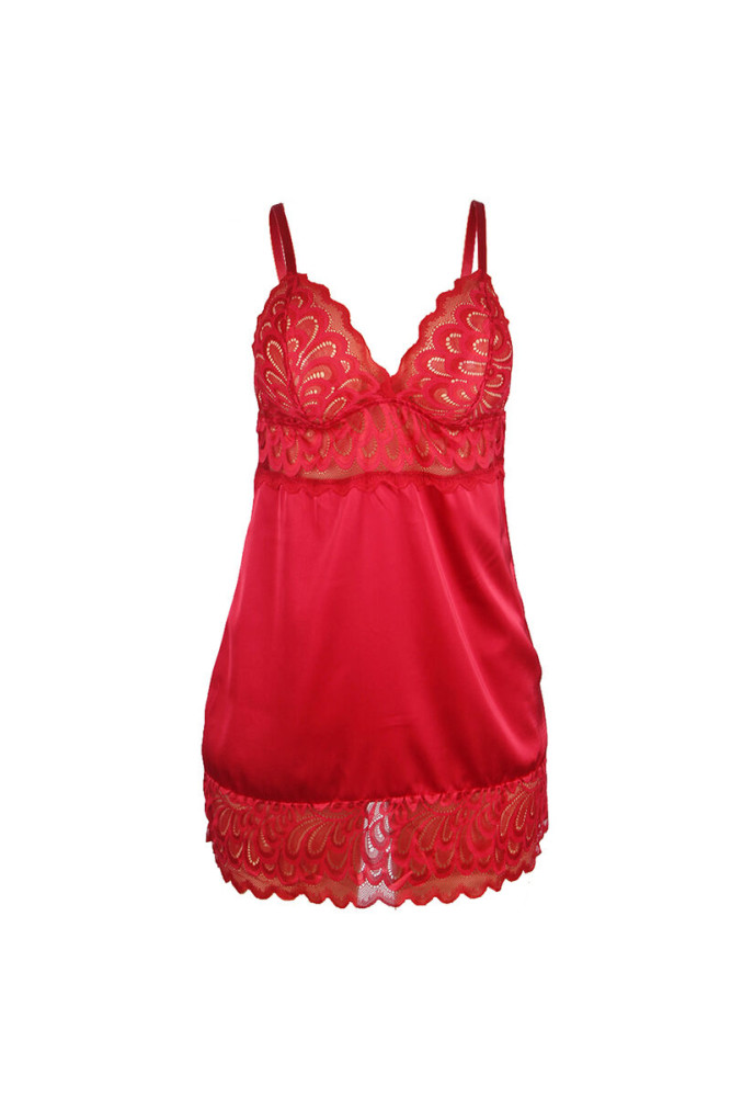SUBBLIME - BABYDOLL IN RASO CON PIZZO ROSSO L/XL