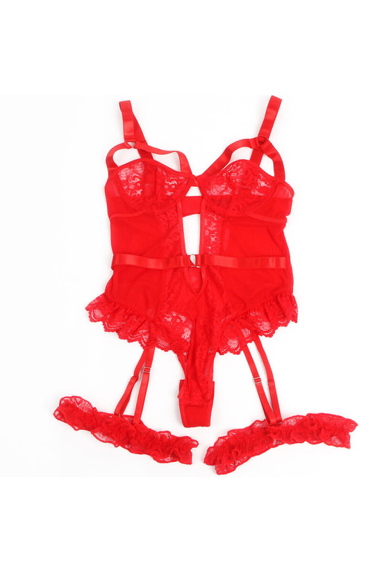 SUBBLIME - ORSACCHIOTTO CON GIARRETTIERA CON DETTAGLIO IN PIZZO E STRISCE ROSSO S/M