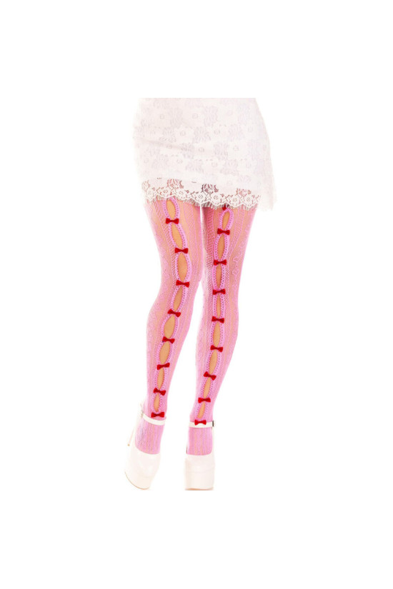 LEG AVENUE - CALZE CON APERTURE CUORE E FIOCCHI ROSA