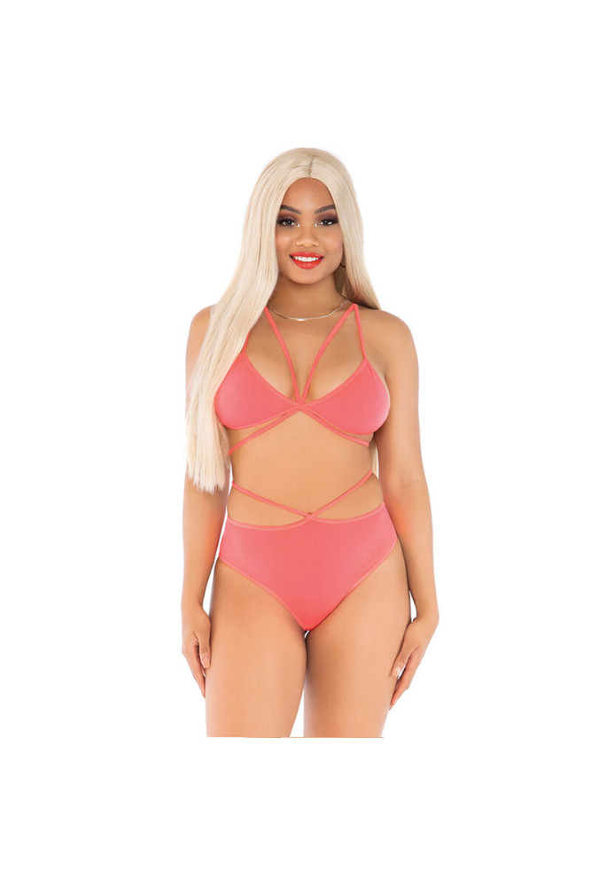 LEG AVENUE - TOP E SLIP CORALLO CON SPALLINE