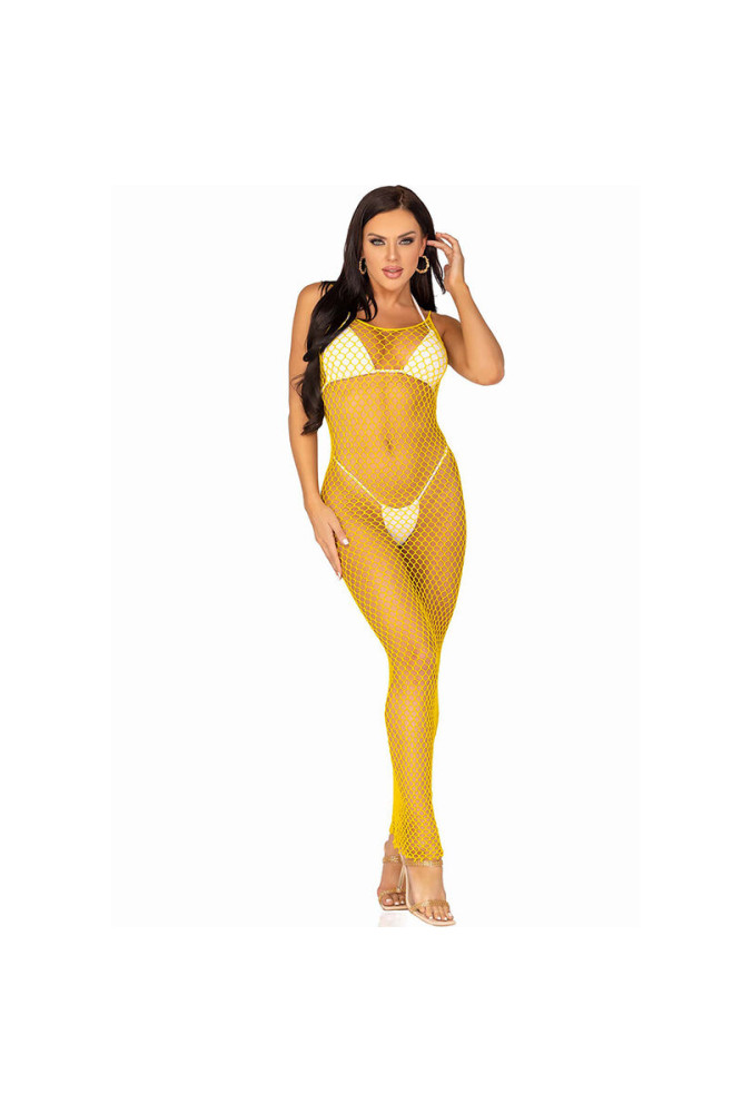 LEG AVENUE - ABITO LUNGO IN RETE GIALLO TAGLIA UNICA