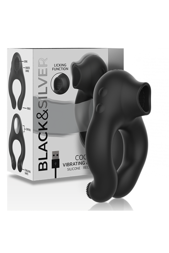 BLACK&SILVER - ANELLO VIBRATORE IN SILICONE 3 MOTORI RICARICABILE NERO