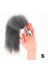 KINK - PLUG ANALE TAGLIA S 7 X 3 CM CON CODA SINTETICA 40 CM GRIGIO E BIANCO