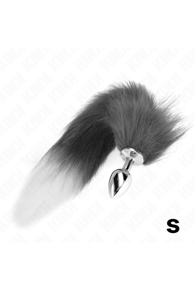 KINK - PLUG ANALE TAGLIA S 7 X 3 CM CON CODA SINTETICA 40 CM GRIGIO E BIANCO