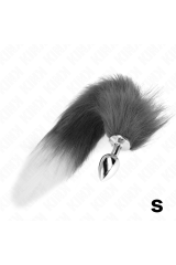 KINK - PLUG ANALE TAGLIA S 7 X 3 CM CON CODA SINTETICA 40 CM GRIGIO E BIANCO