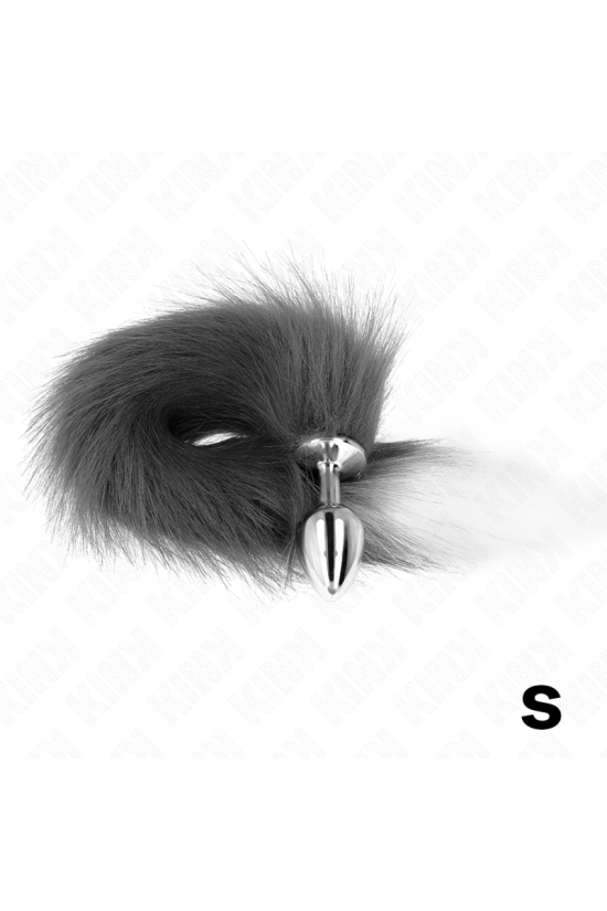 KINK - PLUG ANALE TAGLIA S 7 X 3 CM CON CODA SINTETICA 40 CM GRIGIO E BIANCO