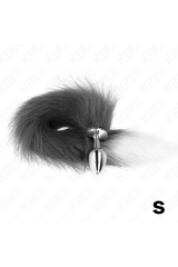 KINK - PLUG ANALE TAGLIA S 7 X 3 CM CON CODA SINTETICA 40 CM GRIGIO E BIANCO