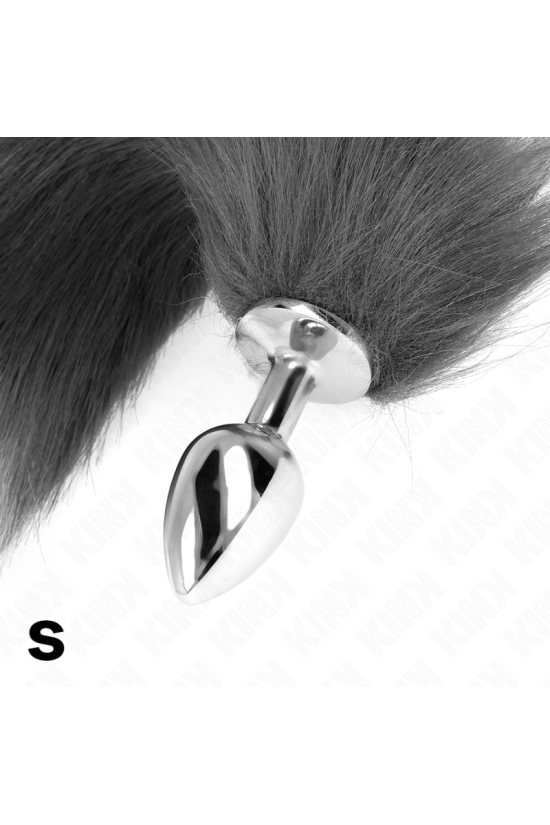 KINK - PLUG ANALE TAGLIA S 7 X 3 CM CON CODA SINTETICA 40 CM GRIGIO E BIANCO