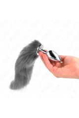 KINK - PLUG ANALE L 10 X 4 CM CON CODA SINTETICA 40 CM GRIGIO E BIANCO