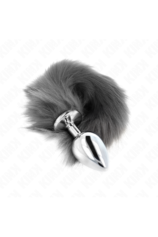 KINK - PLUG ANALE L 10 X 4 CM CON CODA SINTETICA 40 CM GRIGIO E BIANCO