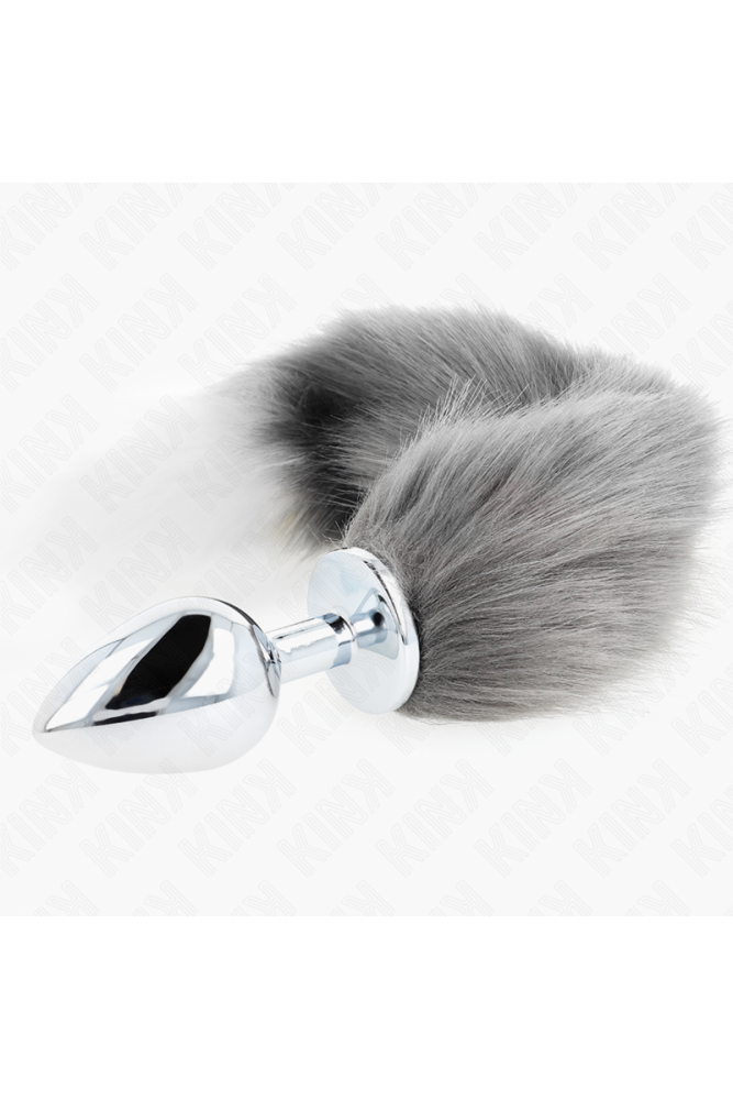 KINK - PLUG ANALE L 10 X 4 CM CON CODA SINTETICA 40 CM GRIGIO E BIANCO