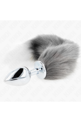 KINK - PLUG ANALE L 10 X 4 CM CON CODA SINTETICA 40 CM GRIGIO E BIANCO