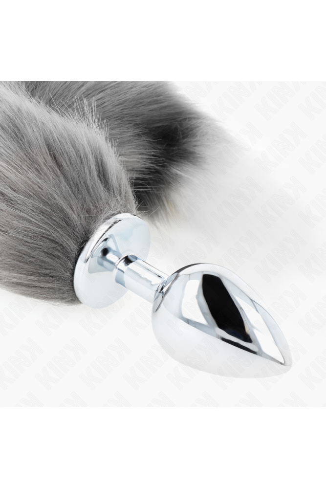 KINK - PLUG ANALE L 10 X 4 CM CON CODA SINTETICA 40 CM GRIGIO E BIANCO