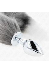 KINK - PLUG ANALE L 10 X 4 CM CON CODA SINTETICA 40 CM GRIGIO E BIANCO