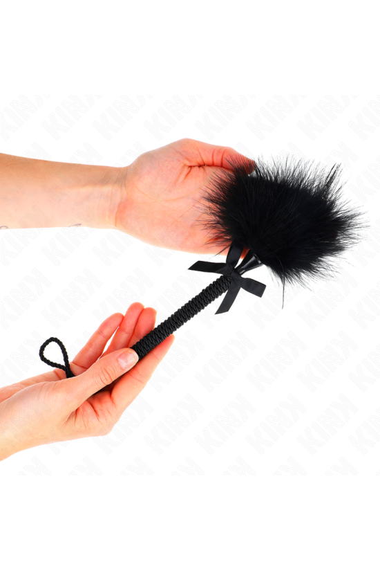 KINK - BACCHETTA IN CORDA DI NYLON CON PIUME TICKLE E FIOCCO NERO 25 CM