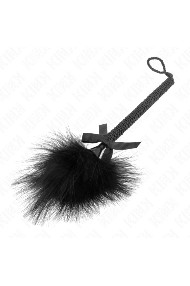 KINK - BACCHETTA IN CORDA DI NYLON CON PIUME TICKLE E FIOCCO NERO 25 CM