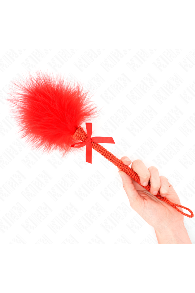 KINK - BACCHETTA IN CORDA DI NYLON CON PIUME TICKLE E FIOCCO ROSSO 25 CM