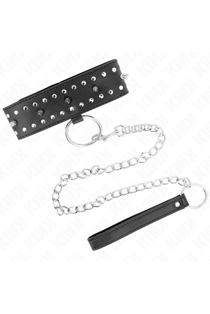 KINK - COLLANA CON GUINZAGLIO 65 CM CON BORCHIE IN ARGENTO MODELLO 1 REGOLABILE 36-43 CM X 5 CM