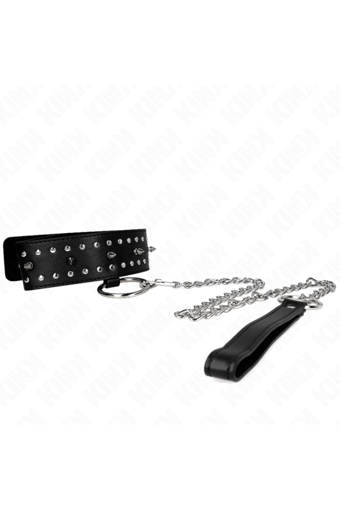 KINK - COLLANA CON GUINZAGLIO 65 CM CON BORCHIE IN ARGENTO MODELLO 1 REGOLABILE 36-43 CM X 5 CM