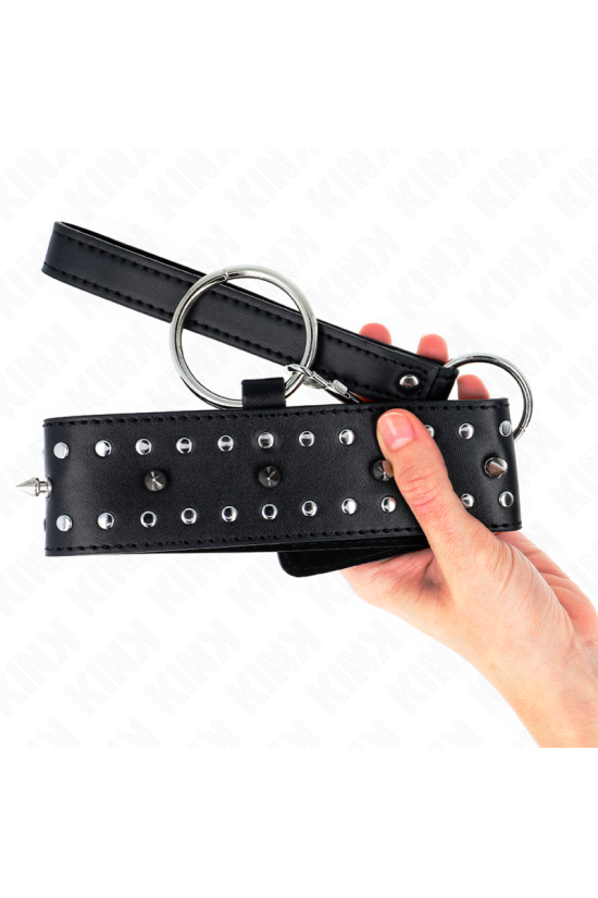 KINK - COLLANA CON GUINZAGLIO 65 CM CON BORCHIE IN ARGENTO MODELLO 1 REGOLABILE 36-43 CM X 5 CM