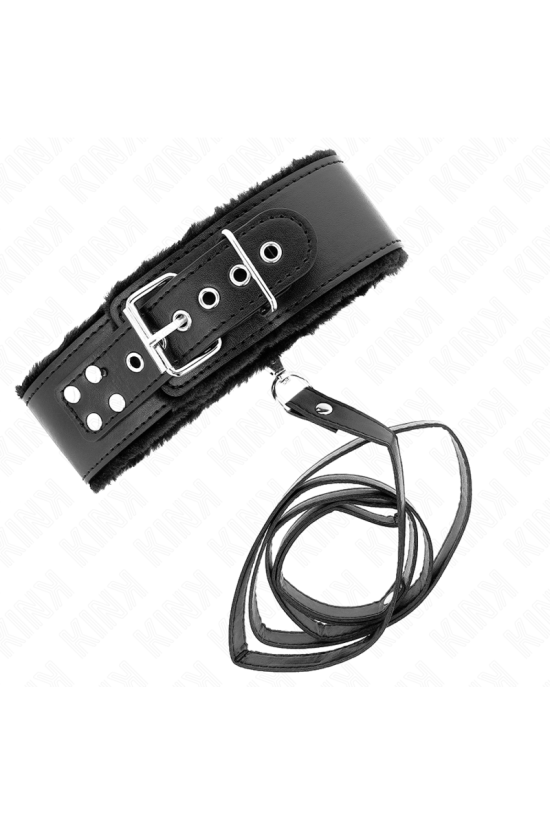 KINK - COLLANA CON GUINZAGLIO 116 CM CON BORCHIE IN ARGENTO MODELLO 4 NERO REGOLABILE 40-48 CM X 6 CM