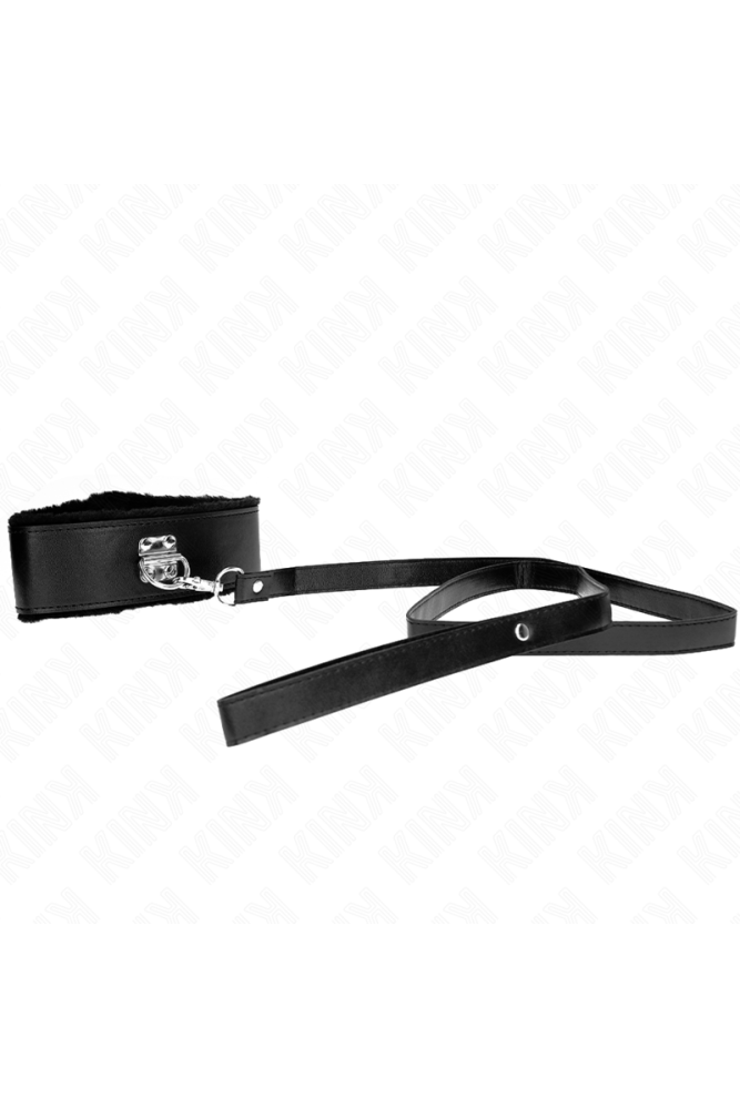 KINK - COLLANA CON GUINZAGLIO 116 CM CON BORCHIE IN ARGENTO MODELLO 4 NERO REGOLABILE 40-48 CM X 6 CM