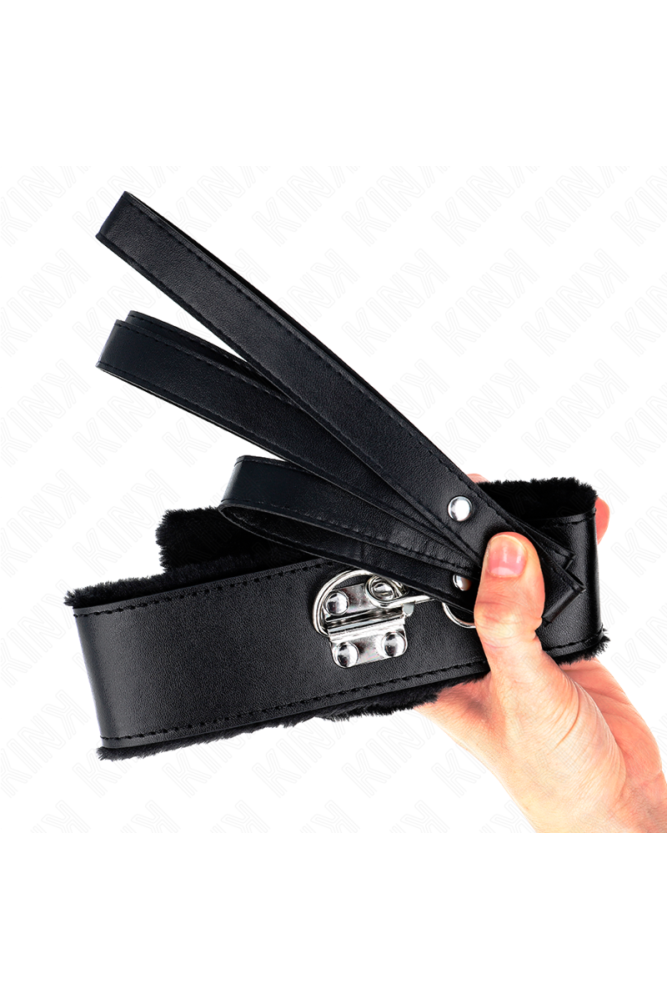 KINK - COLLANA CON GUINZAGLIO 116 CM CON BORCHIE IN ARGENTO MODELLO 4 NERO REGOLABILE 40-48 CM X 6 CM