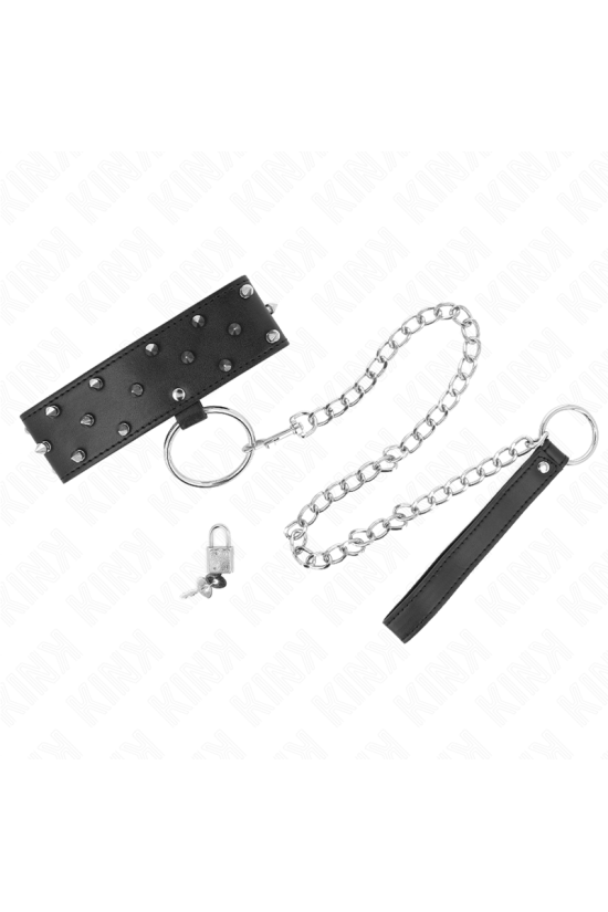 KINK - COLLANA CON GUINZAGLIO 65 CM CON BORCHIE IN ARGENTO MODELLO 5 REGOLABILE 36-43 CM X 5 CM