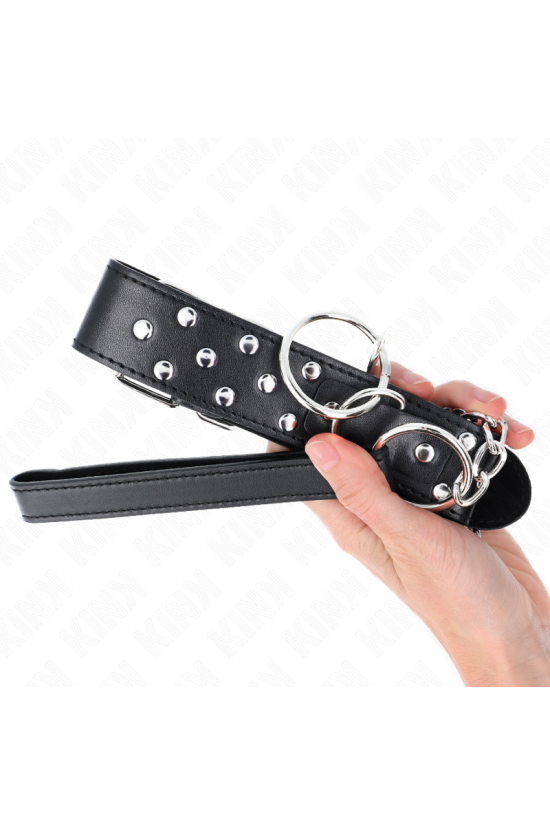 KINK - COLLANA CON CINTURINO AD ANELLO RIVETTO CON CINTURA 65 CM NERO REGOLABILE 36-50 CM X 3