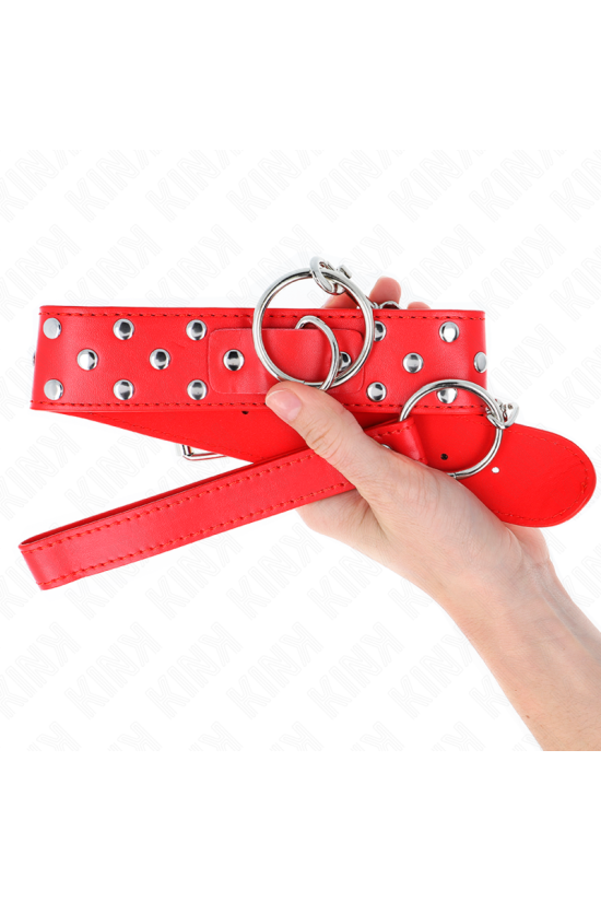 KINK - COLLANA CON CINTURINO AD ANELLO RIVETTO CON CINTURA 65 CM ROSSO REGOLABILE 36-50 CM X 3