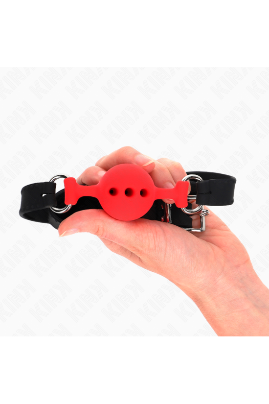 KINK - BAVAGLIO IN SILICONE INTERO 55 x 2 CM CON SFERA DA 4 CM MISURA S ROSSO REGOLABILE 35-51 CM